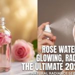 A fresh pink Damask rose splashing into crystal clear water, representing pure hydrating rose water for natural skincare.