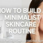 A clean, minimalist bathroom counter displaying just three essential skincare products: a gentle cleanser, a moisturizer, and a bottle of sunscreen.