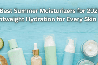 A jar of blue gel moisturizer with water droplets, sitting in sunlight next to a palm leaf.