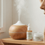 A person applying lightweight gel moisturizer to their face in winter, symbolizing balanced skin care.