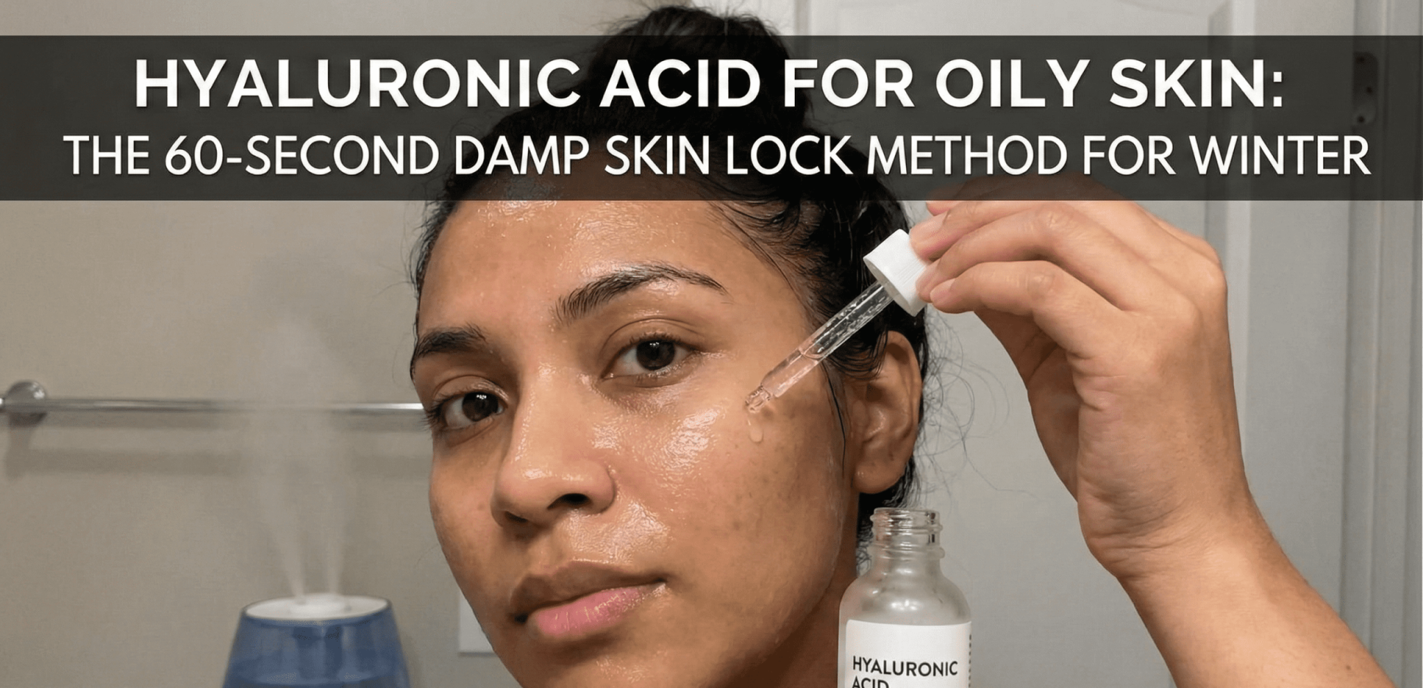 A person applying face serum to damp skin using a dropper, demonstrating the 60-second skincare rule.