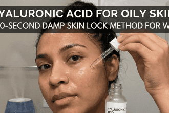 A person applying face serum to damp skin using a dropper, demonstrating the 60-second skincare rule.