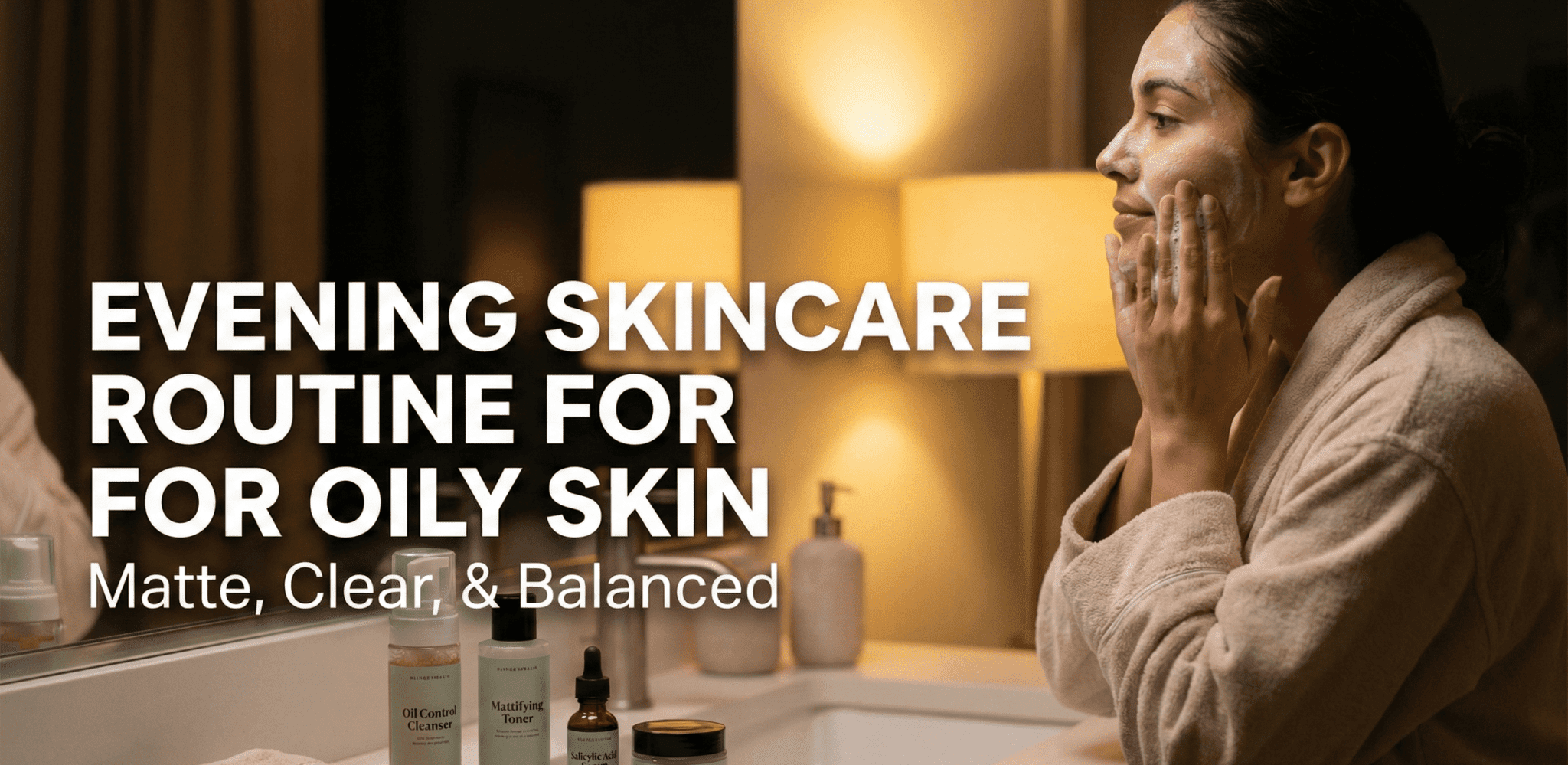 A woman applying a lightweight gel moisturizer to her face during her evening skincare routine.