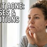 A person in their 30s applying a targeted acne serum to their jawline.