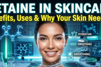 A microscopic representation of betaine molecules balancing water within a skin cell.