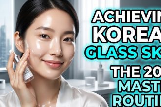A radiant person with translucent glass skin reflecting soft studio light, highlighting a poreless and highly hydrated complexion