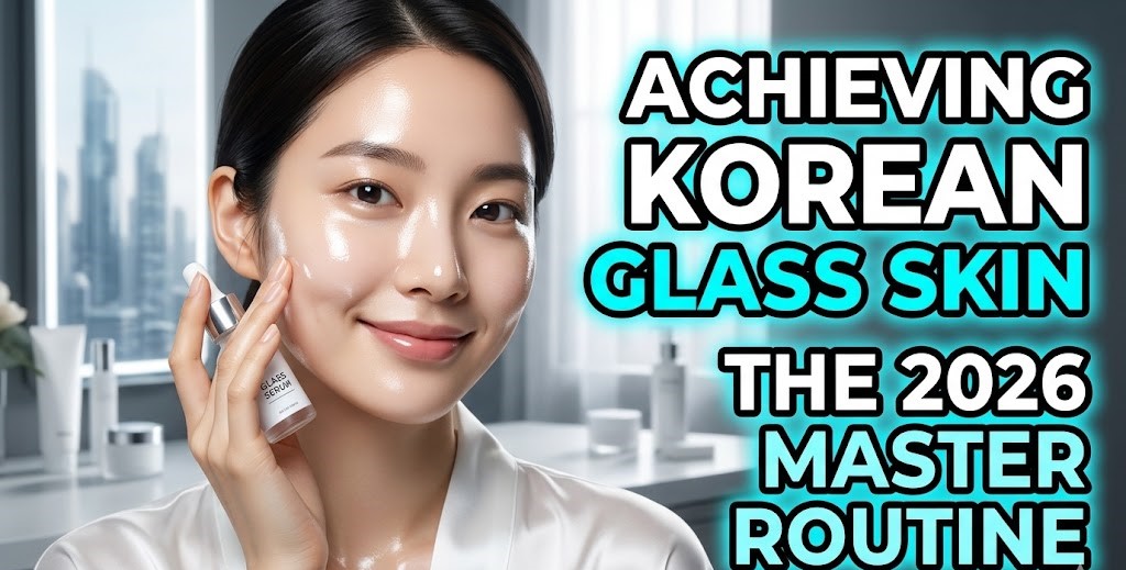 A radiant person with translucent glass skin reflecting soft studio light, highlighting a poreless and highly hydrated complexion