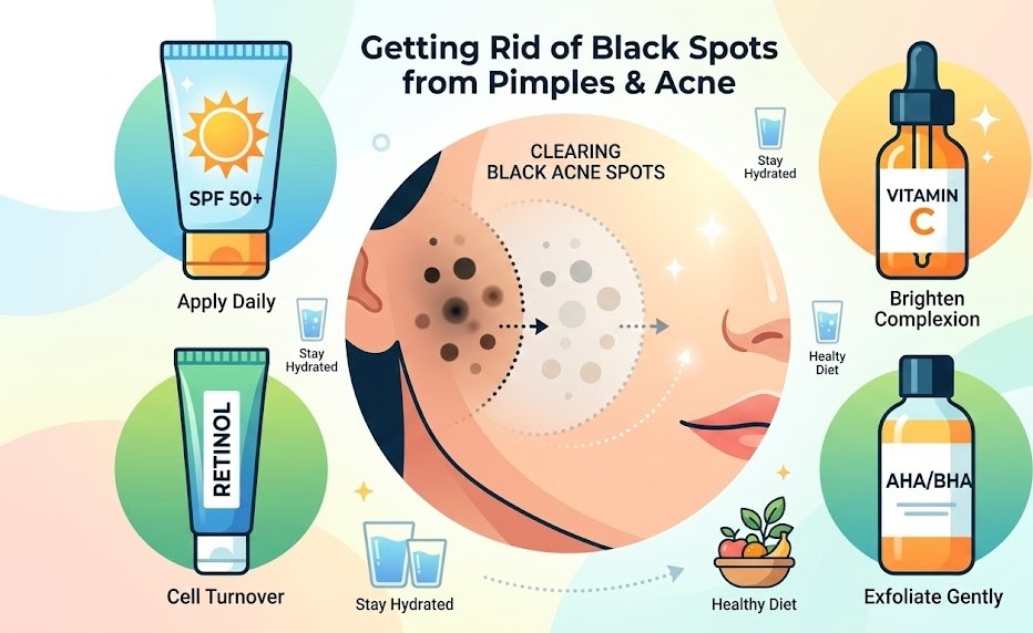 A focused view of a person applying a spot correction cream to clear post-acne hyperpigmentation.