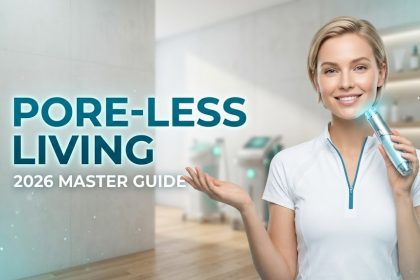 A close-up of clear, healthy skin texture being treated with a gentle, non-comedogenic serum.