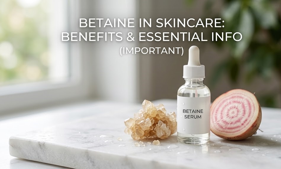 A microscopic representation of betaine molecules balancing water within a skin cell.