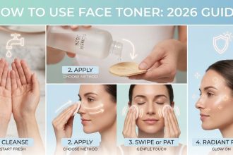 A close-up shot of a person spraying a natural, mist-based face toner onto their skin, showcasing a refreshed and hydrated complexion.