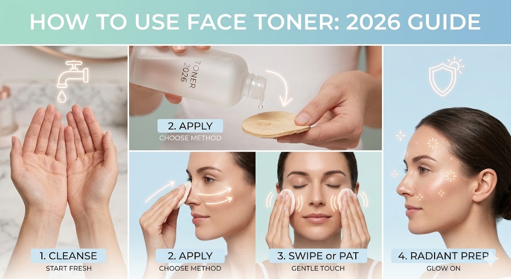A close-up shot of a person spraying a natural, mist-based face toner onto their skin, showcasing a refreshed and hydrated complexion.