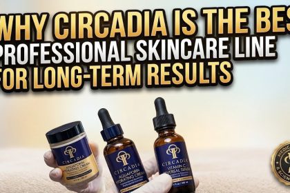 A collection of Circadia professional skincare products featuring the Vitamin C Reversal Serum and AquaPorin Hydrating Cream on a clean spa counter.