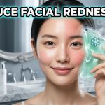 A person gently applying a soothing green-tinted moisturizer to their cheek to neutralize facial redness and irritation."