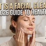 A collection of different facial cleansers, including a clear gel, a milky cream, and a bottle of micellar water, arranged on a clean white bathroom shelf.