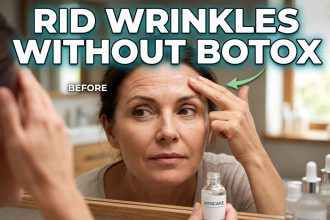 A close-up of a person applying a smooth, hydrating serum to their forehead, focusing on well-aging