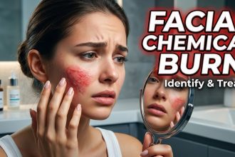 Close-up of a person rinsing their face with cool running water to treat skin irritation and redness caused by a chemical peel."