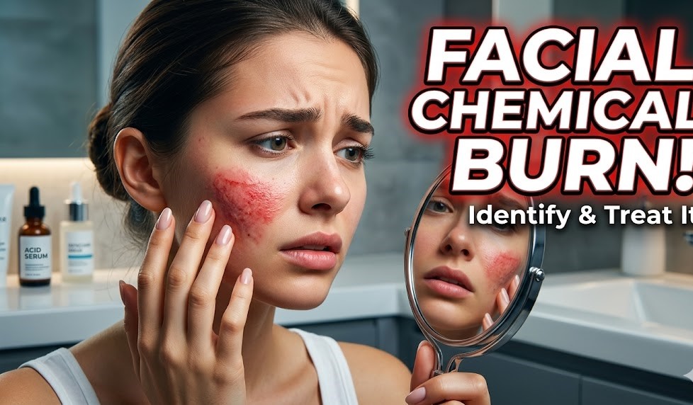 Close-up of a person rinsing their face with cool running water to treat skin irritation and redness caused by a chemical peel."