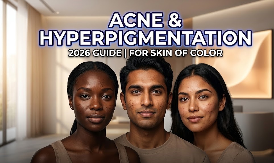 A diverse range of skin tones showing healthy, glowing complexions with minimal hyperpigmentation