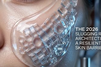 "A person applying a thin layer of petroleum jelly to their cheek as the final step of a nighttime skincare routine