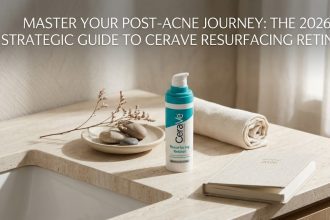 A digital schematic of the CeraVe Resurfacing Retinol bottle alongside its key brightening and barrier-repairing ingredients.